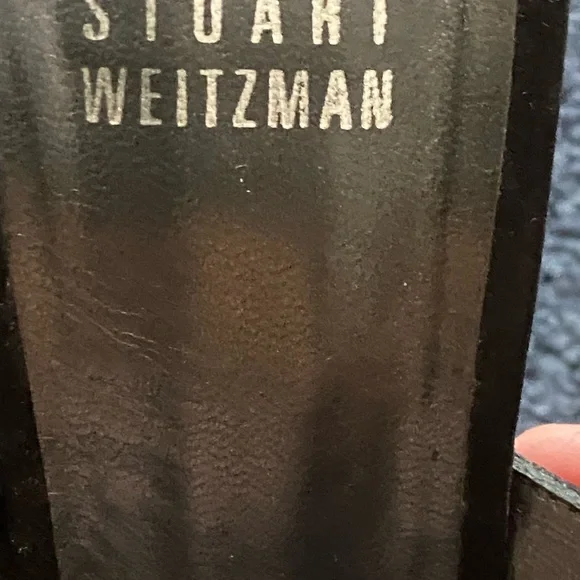 Stuart Weitzman Black Suede Pointed Slingback Heels with Red Buckle Accent - Picture 2 of 8